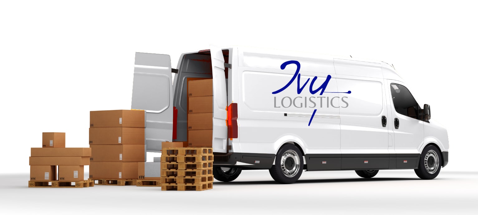 White Ivy Logistics van being loaded with boxes and pallets